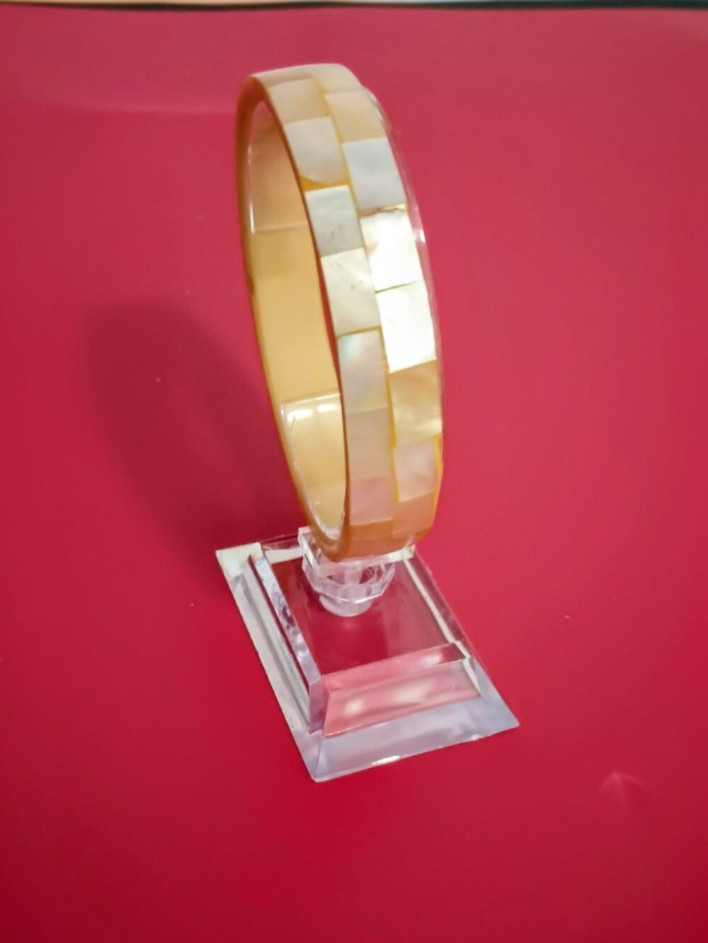 Abalone Shell Inlay Bangle Bracelet 8.5" - Picture 3 of 10